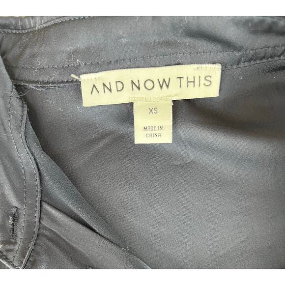 Now And This Button Down Dark Blue Satin Top - Picture 6 of 7